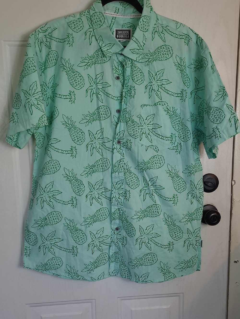 Bodega Mint Green Pineapple Print Short-Sleeve Button-Down Shirt